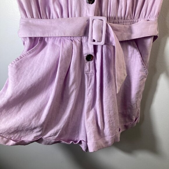 Womens Urban Outfitters Julie‎ Romper Sleeveless Belted Linen Blend Lilac M - Picture 4 of 10